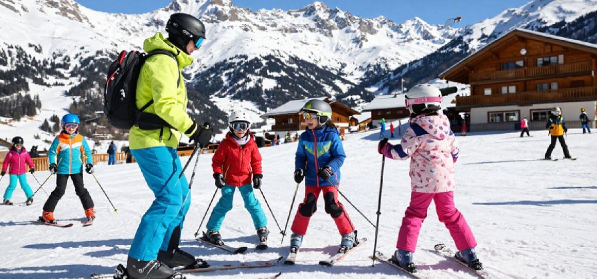 Kinderen op skiles met instructeur